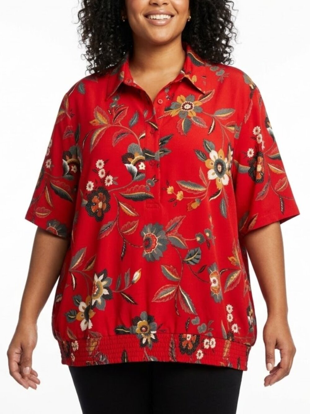 Alfred Dunner Vintage 90s Grandmacore Red Floral Short Sleeve Blouse 22W